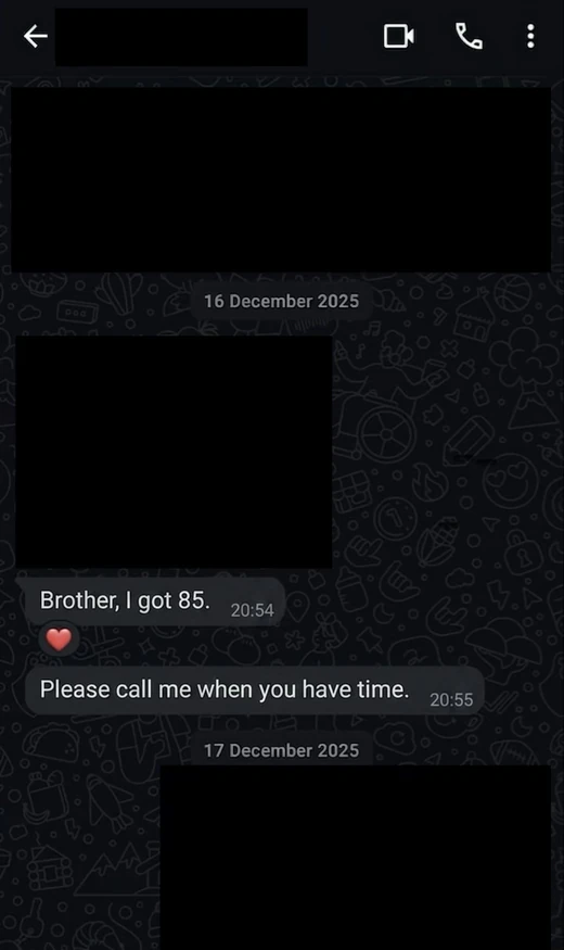 Anonymised WhatsApp feedback from an Academic Standard client.